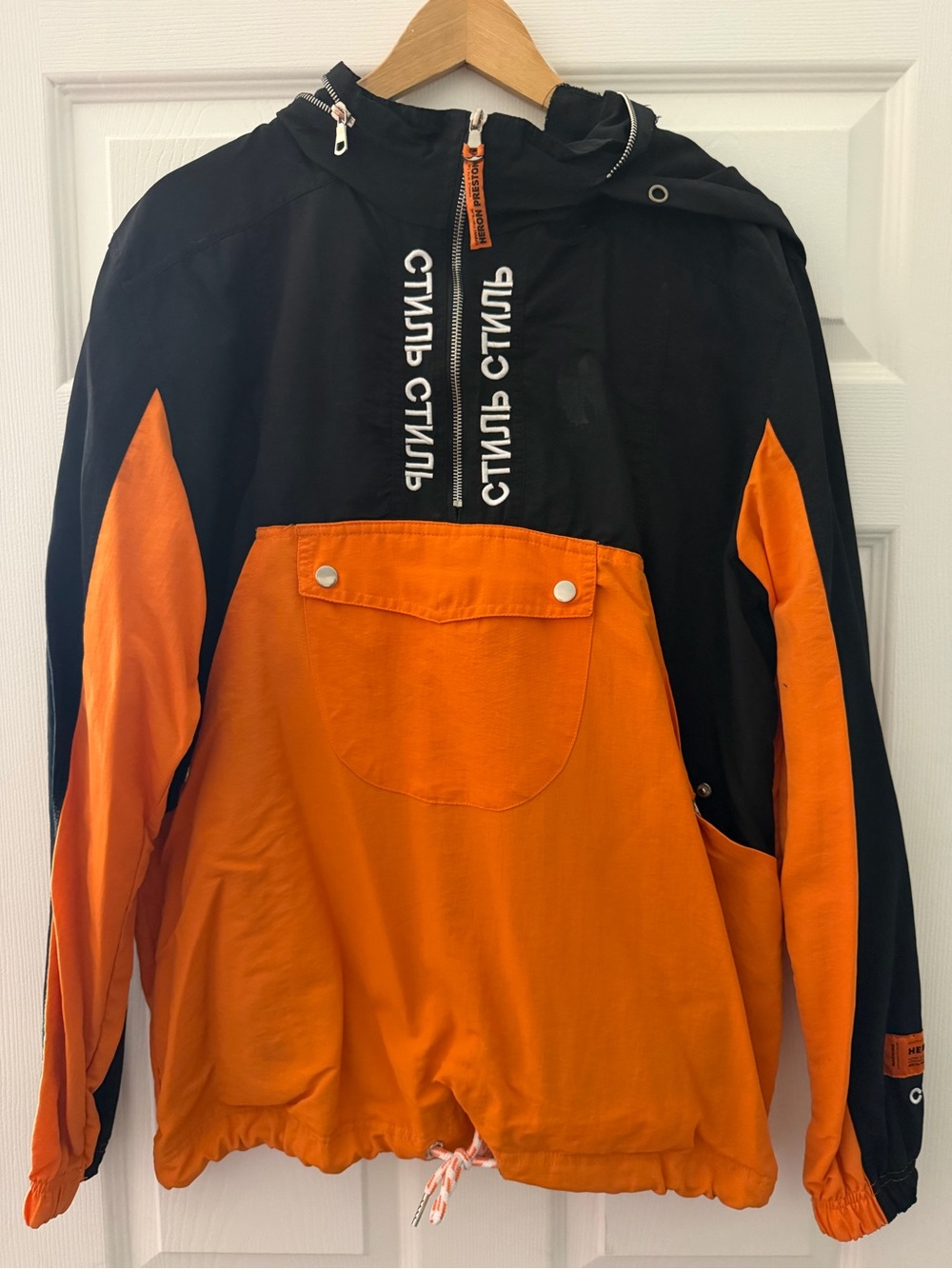 Rare Orange & Black Heron Preston Black Rain Jacket